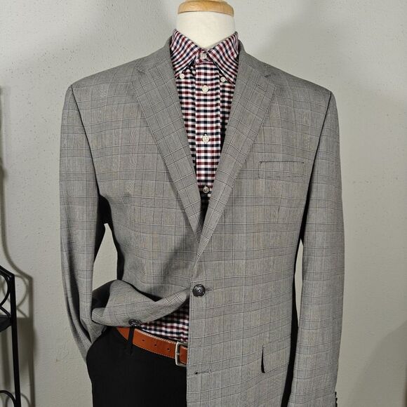 Sean John Men's Sport Coat Blazer Two Button‎ Gray Plaid Polyester Blend 46L - Picture 2 of 15